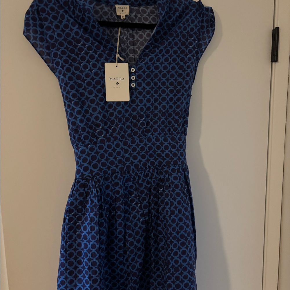 Chic Blue Circle Pattern Mini Dress - image 2